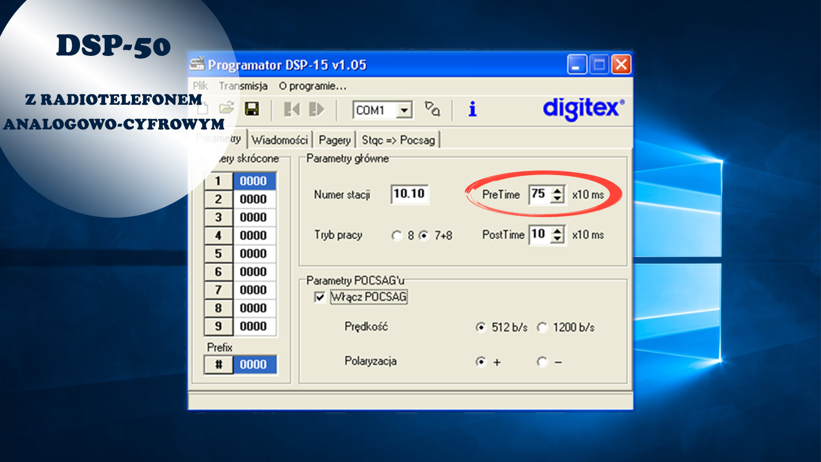 Ustaw pretime w DSP-50 z cyfrowym radiotelefonem